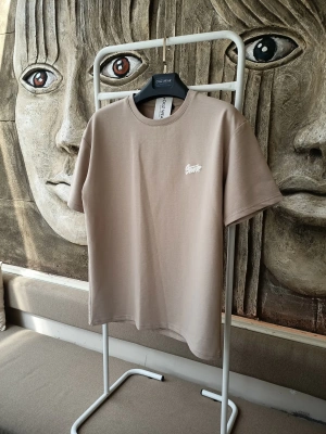 Bej Kabartma Baskılı Marka Premium Yüksek Kalite Oversize T-Shirt