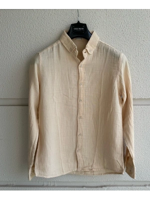 Bej Müslin Keten Premium Kumaş Gömlek