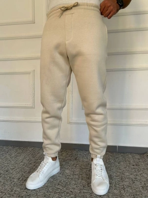 Bej Premium 3 İplik Şardonlu Yüksek Kalite Lastik Paça Eşofman Altı