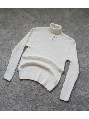 Beyaz Balıkçı Yaka Premium Pamuklu Triko Kazak