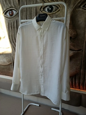 Beyaz Bambu Keten Premium Kumaş Oversize Kalıp Gömlek