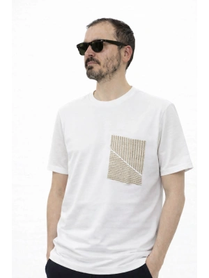 Beyaz Bej Cep Detaylı %100 Pamuklu Kısa Kollu Tişört