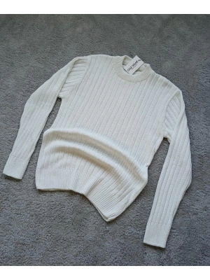 Beyaz Bisiklet Yaka Premium Pamuklu Triko Kazak