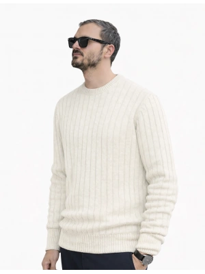 Beyaz Bisiklet Yaka Premium Pamuklu Triko Kazak