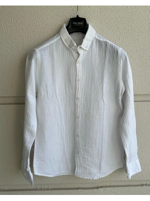 Beyaz Müslin Keten Premium Kumaş Gömlek