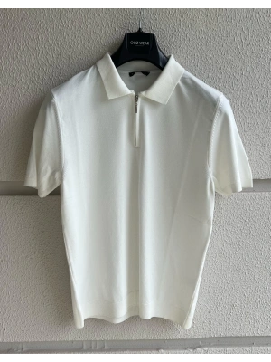 Beyaz Yaka Detaylı Basic Premium Kumaş Triko T-Shirt