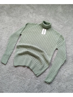 Çağla Yeşili Balıkçı Yaka Premium Pamuklu Triko Kazak