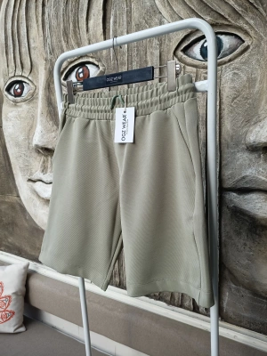 Çağla Yeşili Premium Diagonal Kumaş Cepli Beli Lastikli Erkek Şort