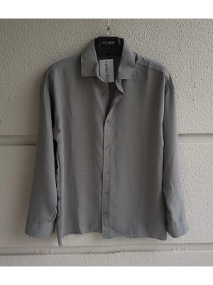 Gri Bambu Keten Premium Kumaş Oversize Kalıp Gömlek