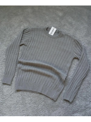 Gri Bisiklet Yaka Premiuım Pamuklu Triko Kazak