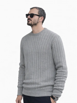 Gri Bisiklet Yaka Premiuım Pamuklu Triko Kazak