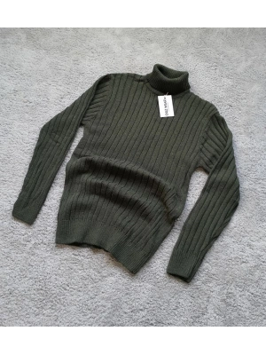 Haki Yeşil Balıkçı Yaka Premium Pamuklu Triko Kazak