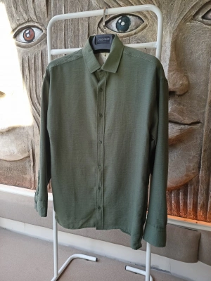 Haki Yeşil Bambu Keten Premium Kumaş Oversize Kalıp Gömlek