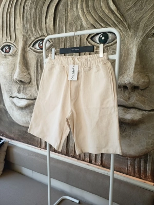 Ham Keten Krem Cepli Beli Lastikli & Bağcıklı Erkek Şort
