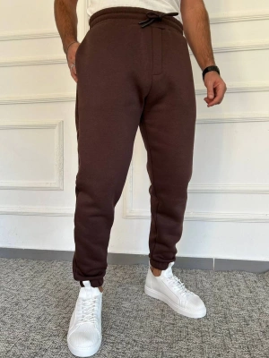 Kahve Premium 3 İplik Şardonlu Yüksek Kalite Lastik Paça Eşofman Altı