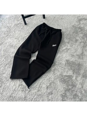 Siyah Stwd Premium Nakış Logo Detaylı Baggy Fit Eşofman Altı