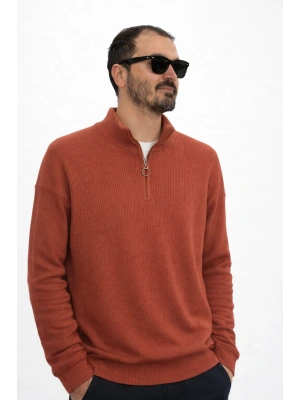 Kiremit Selanik Örgü Yarım Femuar Detaylı Uzun Kollu Triko