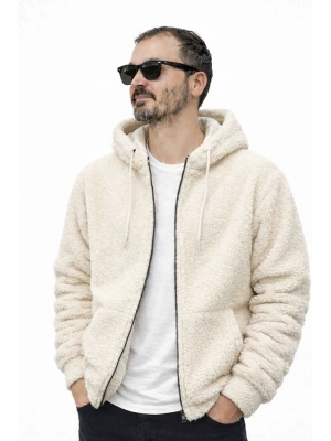 Krem Kapşonlu İçi Astarlı Unisex Peluş Mont