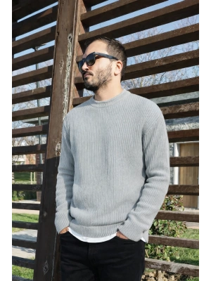 Marrakech Gri Sıfır Yaka Premium Örme Triko Kazak