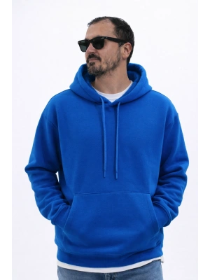 Mavi Premium 3 İplik Şardonlu Kumaş Kapşonlu Sweat