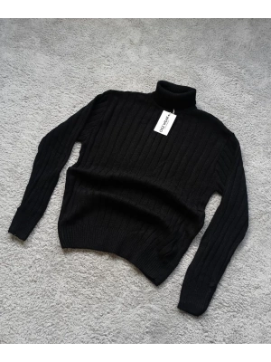 Siyah Balıkçı Yaka Premium Pamuklu Triko Kazak