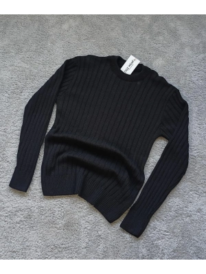 Siyah Bisiklet Yaka Premium Pamuklu Triko Kazak