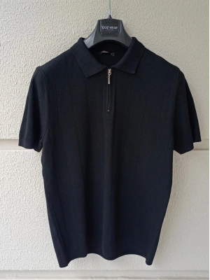 Siyah Çizgi Detaylı Basic Premium Kumaş Triko T-Shirt