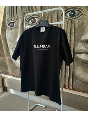Siyah Pb Kabartma Baskılı Marka Premium Yüksek Kalite Oversize T-Shirt