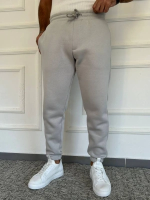 Yıkamalı Gri Premium 3 İplik Şardonlu Yüksek Kalite Lastik Paça Eşofman Altı