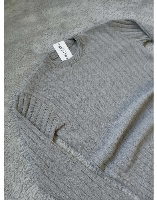 Gri Bisiklet Yaka Premiuım Pamuklu Triko Kazak