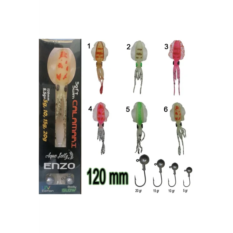Aquasalty Enzo Soft Swim Calamari 120Mm + Jig Head Renk:01
