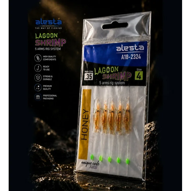 ALESTA LAGOON SHRIMP RIG X0288 5 KÖSTEK 0.35MM NO:6 İĞNE RENK:HONEY