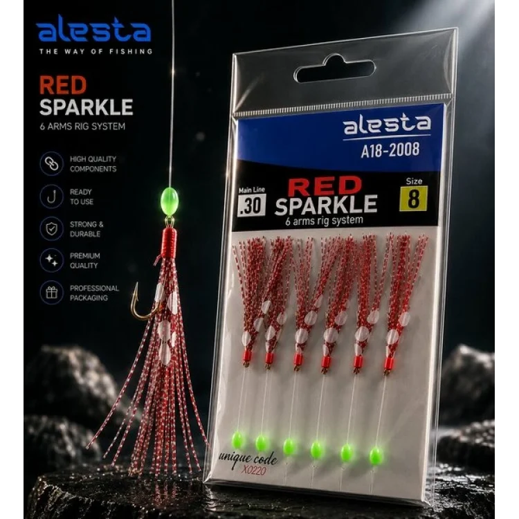 ALESTA RED SPARKLE RIG X0225 6 KÖSTEK HAZIR TAKIM 0.30MM NO:8 İĞNE
