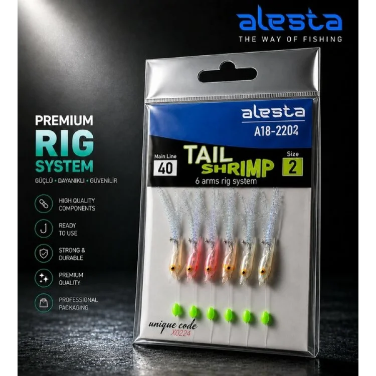 ALESTA TAIL SHRIMP RIG X0284 6 KÖSTEK HAZIR TAKIM 0.30MM NO:6 İĞNE