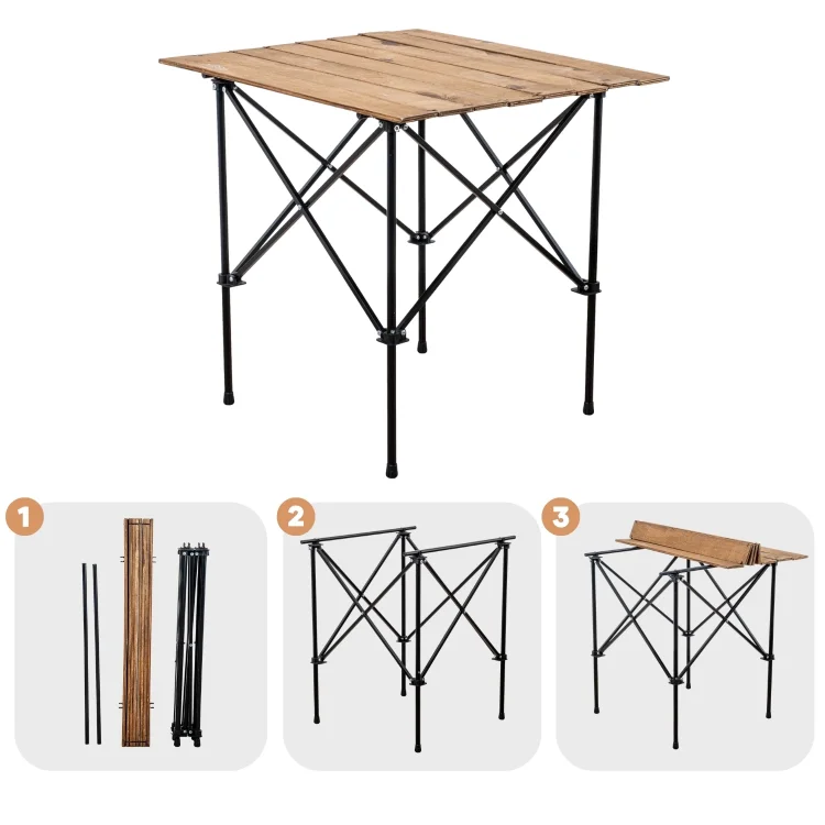 Argeus Ahşap Katlanabilir 75x65cm Kamp ve Piknik Masası