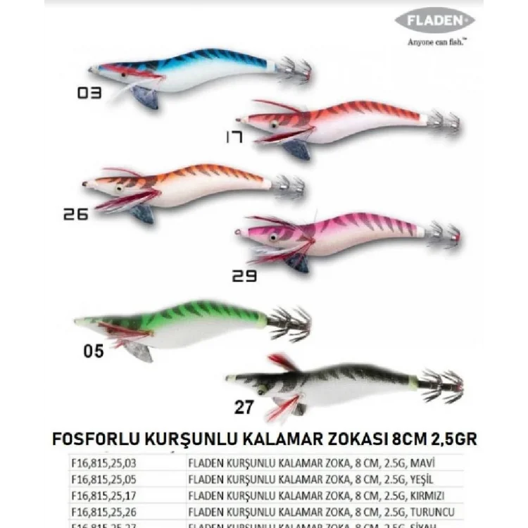 Fladen Kalamar Zokası Fosforlu Kurşunlu 8Cm 2,5Gr Renk:03