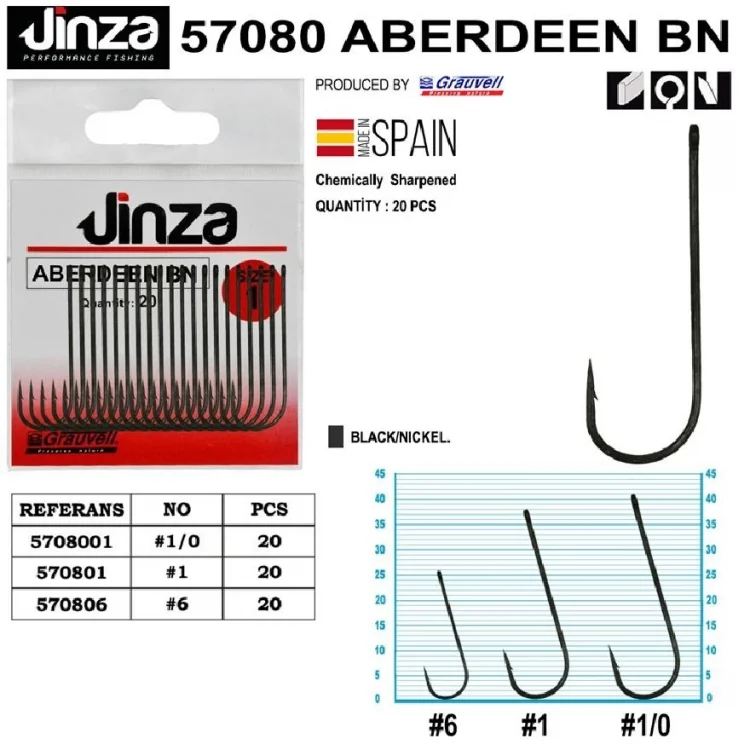 Jinza 57080 Aberdeen Bn Siyah Olta İğnesi 6 No 20’Li Paket
