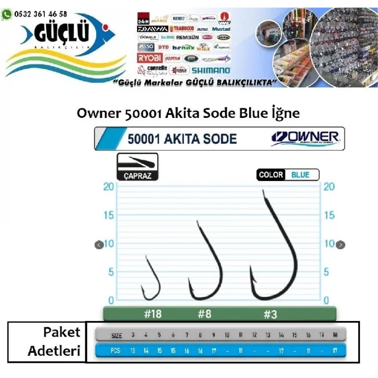 Mavi Çapraz Olta İğnesi Owner 50001 Akita Sode No:3