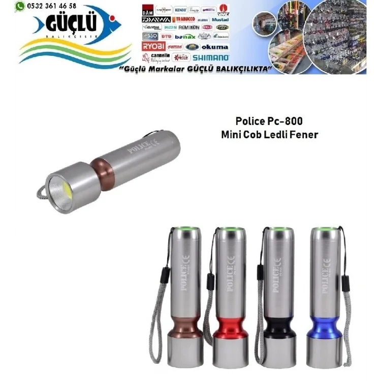 Mini Cob Ledli Fener Polıce Pc 800 3 Adet İnce Pilli