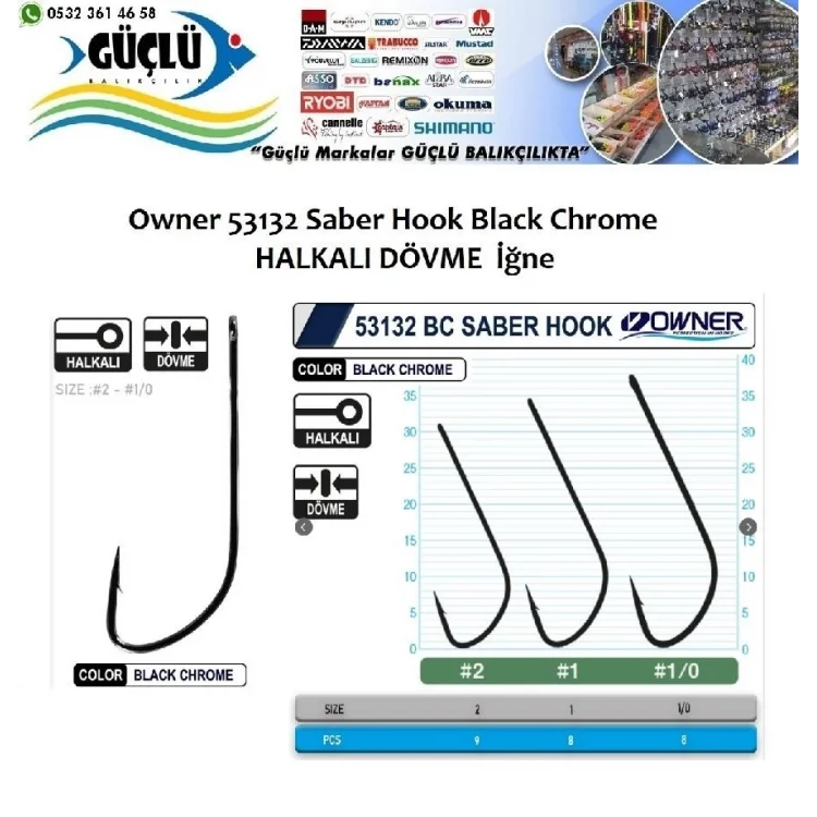 Owner 53132 Black Chrome Halkalı Olta İğnesi No:1