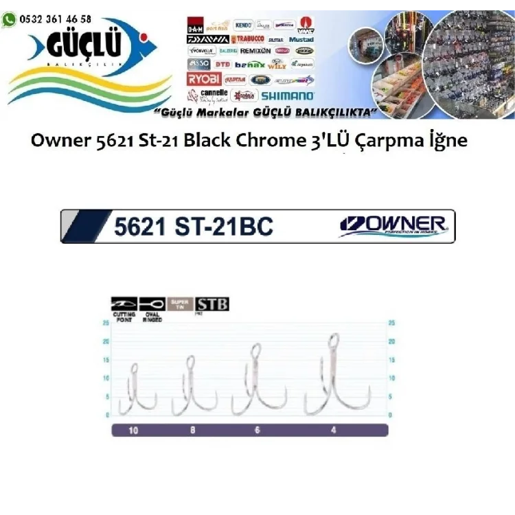 Rapala İğnesi Owner 5621 St-21 Black Chrome 3’Lü İğne No:10