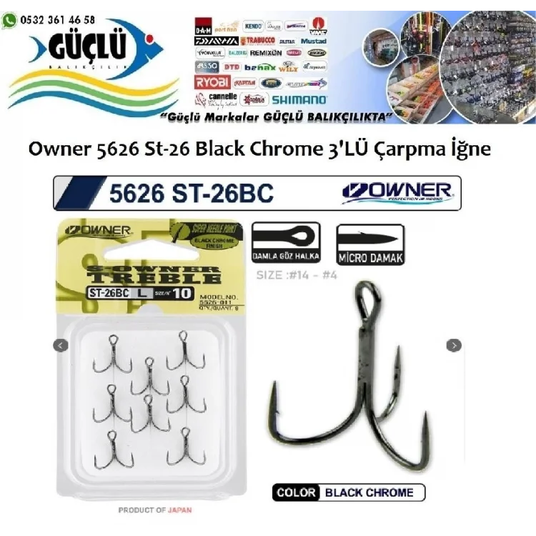Rapala İğnesi Owner 5626 St-26 Black Chrome 3’Lü İğne No:8