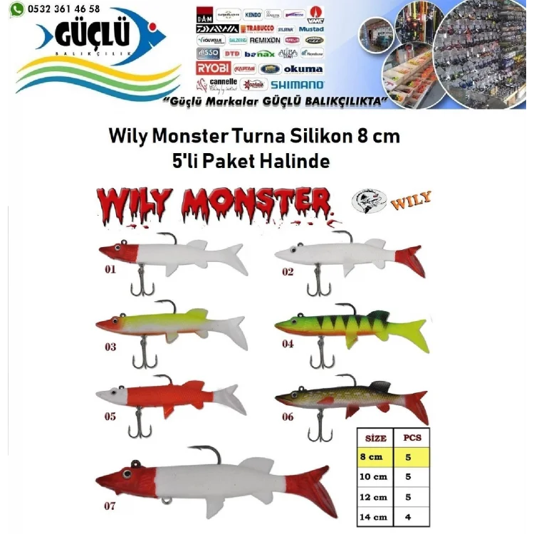 Turna Silikonu 8 Cm Wily Monster 5’Li Paket Renk:4