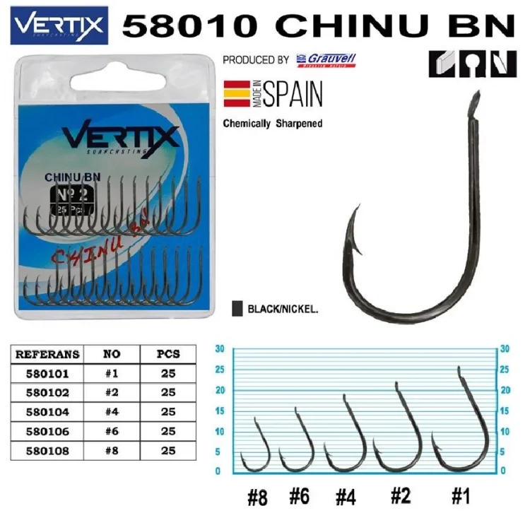 Vertix 58010 Chinu Bn Siyah Olta İğnesi 25’Li Paket No:10
