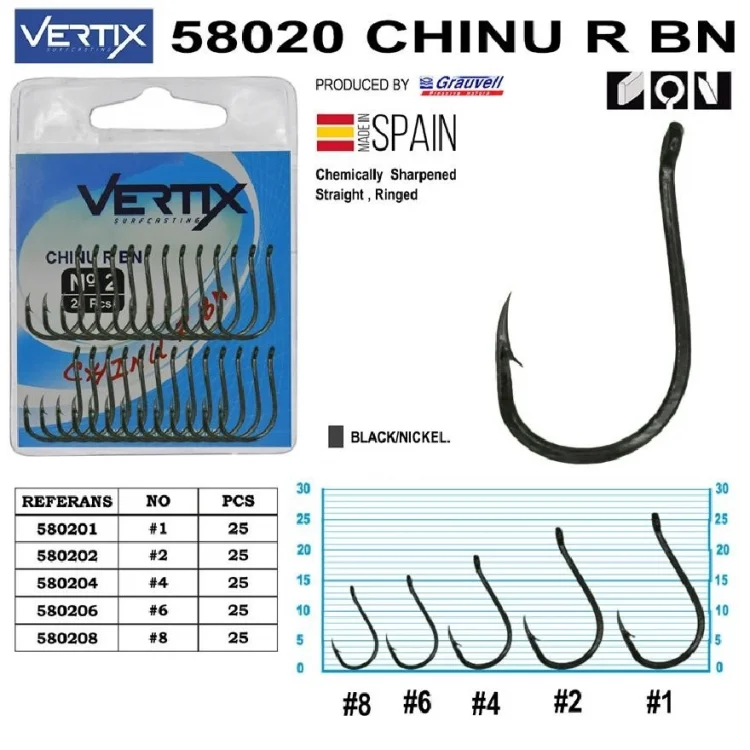 Vertix 58020 Chinu R Bn Siyah Olta İğnesi 25’Li Paket No:8