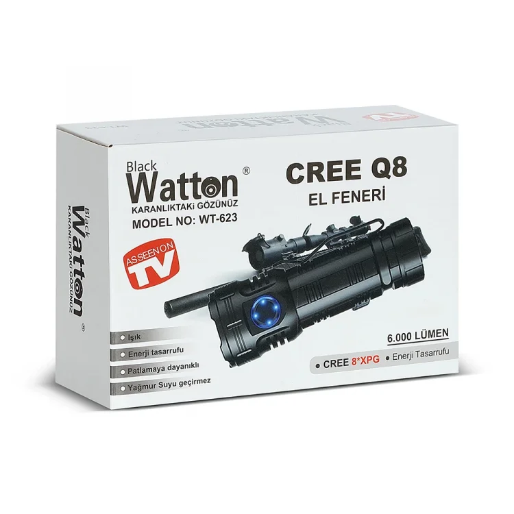 WATTON WT-623 CREE Q8- XPG 8+1 LED ŞARJLI EL FENERİ