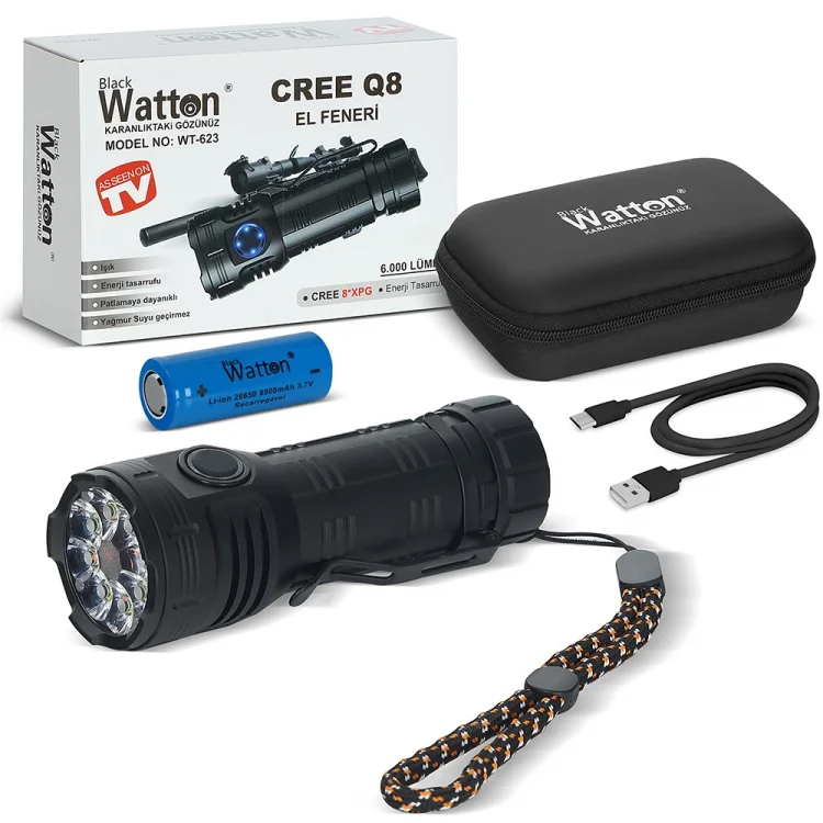 WATTON WT-623 CREE Q8- XPG 8+1 LED ŞARJLI EL FENERİ