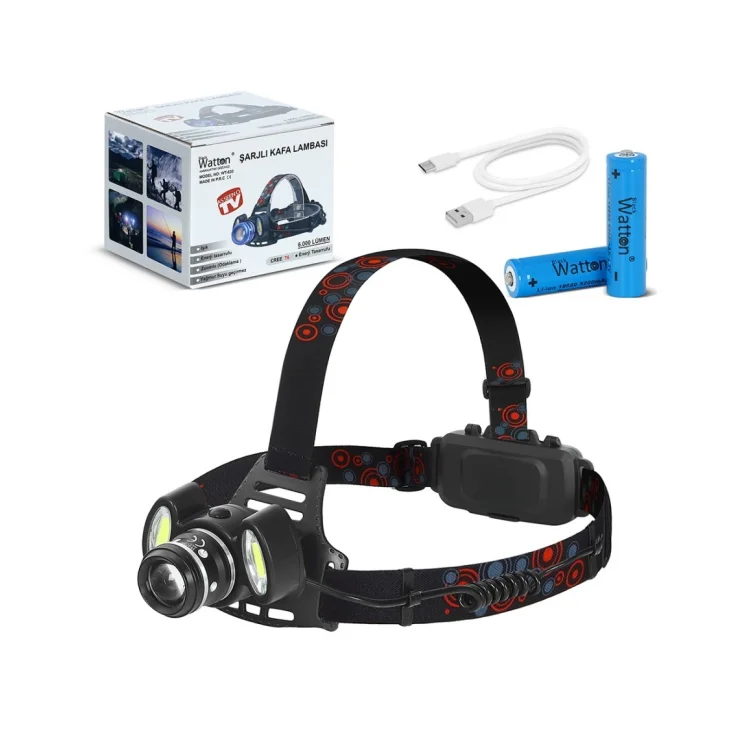 WATTON WT-630 6000 LÜMEN 3 BAŞLIK ŞARJLI KAFA LAMBASI