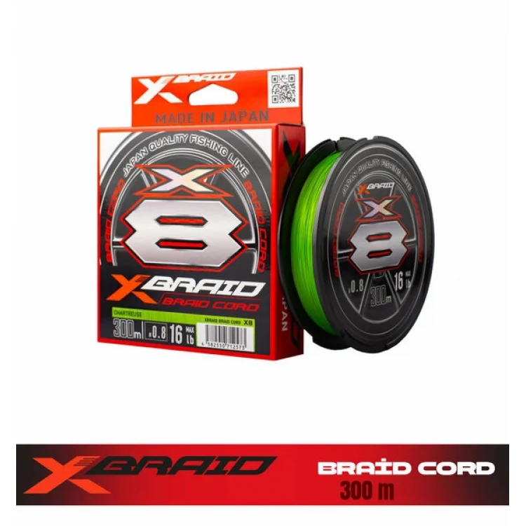 YGK XBRAİD X036 BRAID CORD PE X8 300M 16KG 0.23MM FLUO GREEN