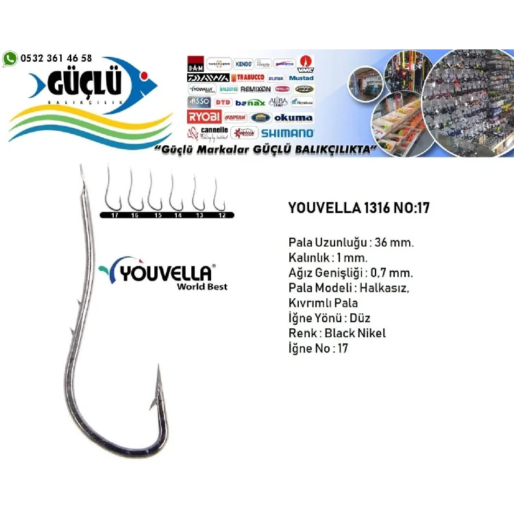 Youvella 1316 17 Numara Çift Tırnaklı Bl.Nickel Olta İğnesi